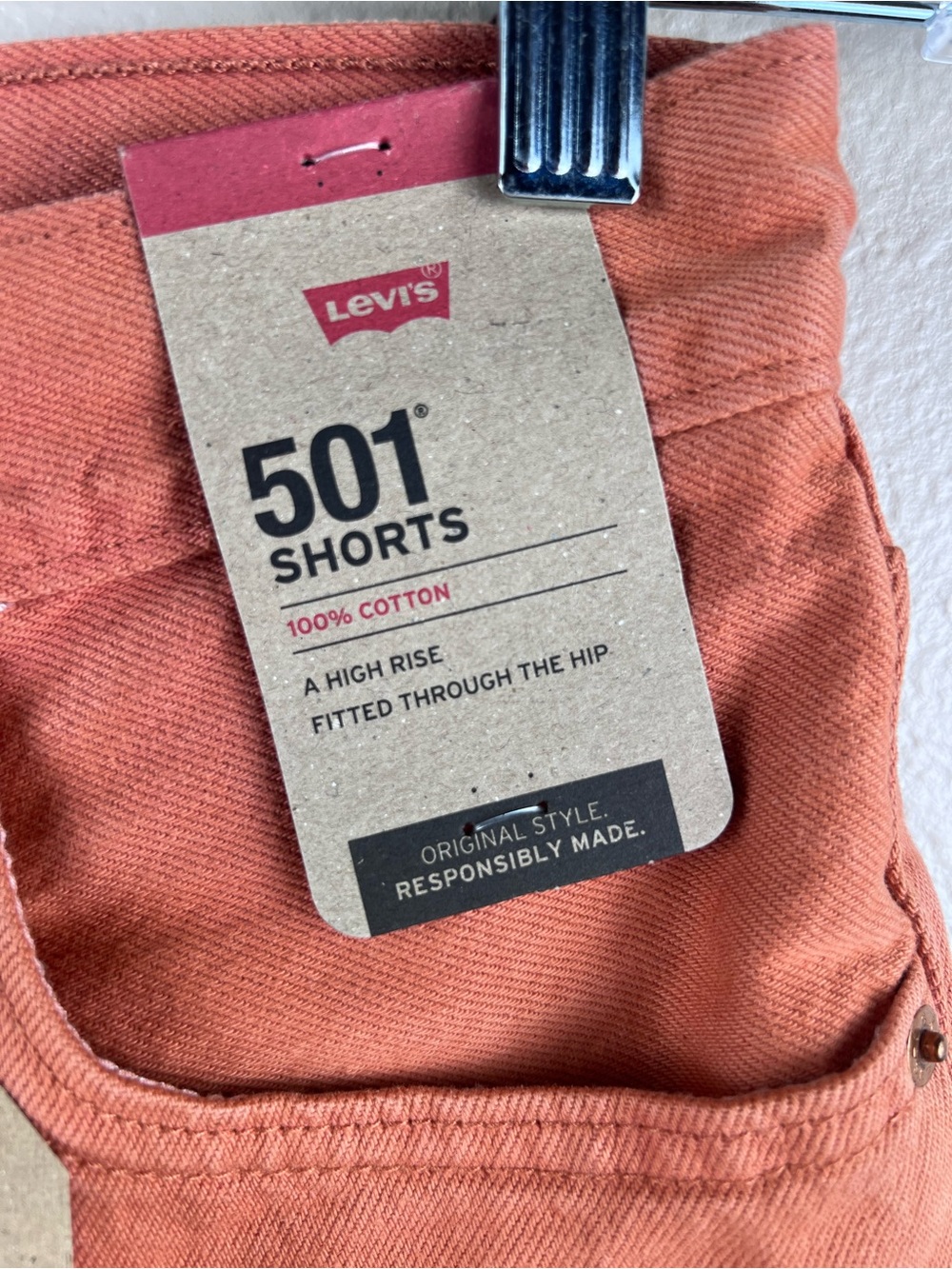 Levi’s 501 Burnt Orange High Rise Shorts NWT 27 - Picture 4 of 10